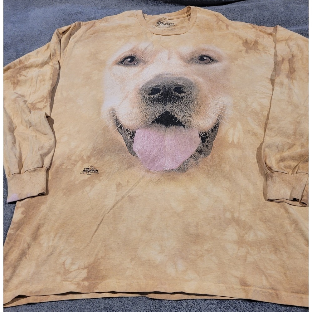 The Mountain Men's Long Sleeve Shirt Golden Retriever Big Face Dog Tie Dye Brown